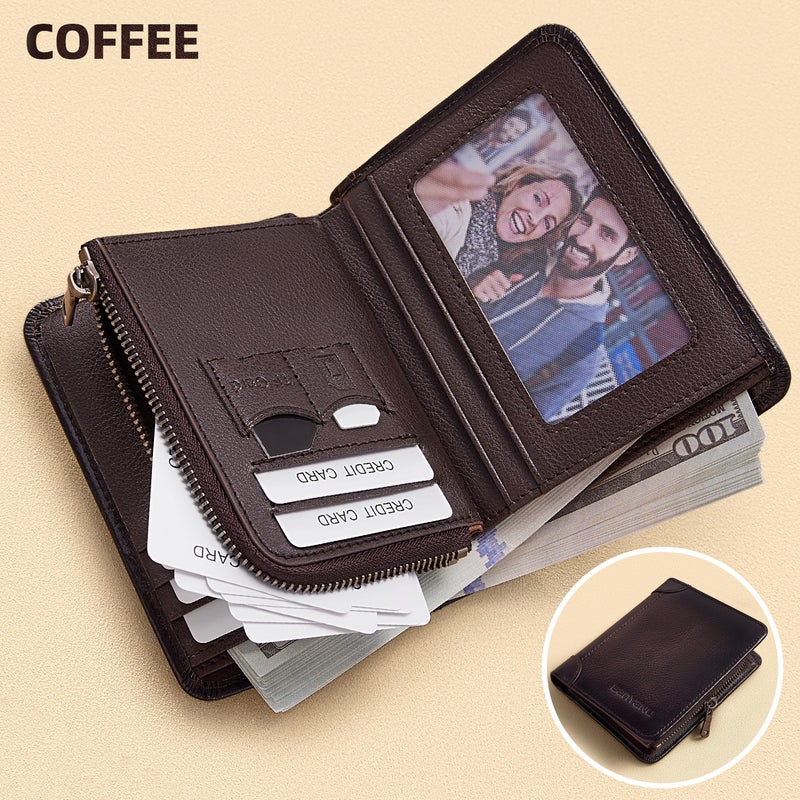 banyanu Genuine Leather RFID-Blocking Wallet for Men, Slim 2-Fold Design with Vintage European Style - Image 1