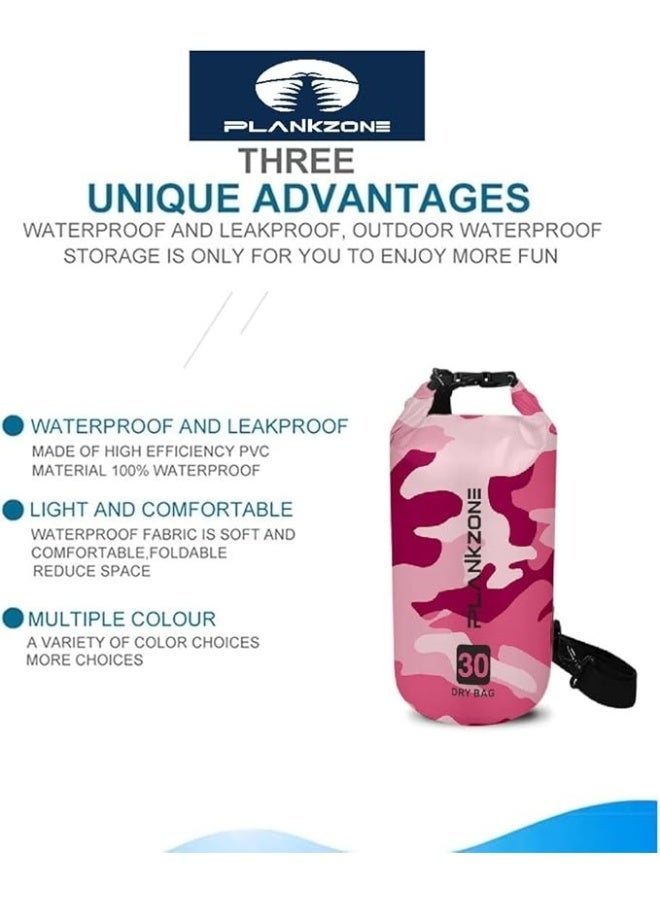 Plankzone Waterproof Dry Bag Roll Top Compression Sack, 30L, Pink, Lightweight, Foldable, with Floating Waterproof Phone Pouch, for Kayaking, Beach, Rafting, Boating, Hiking, Camping, Fishing - Image 3