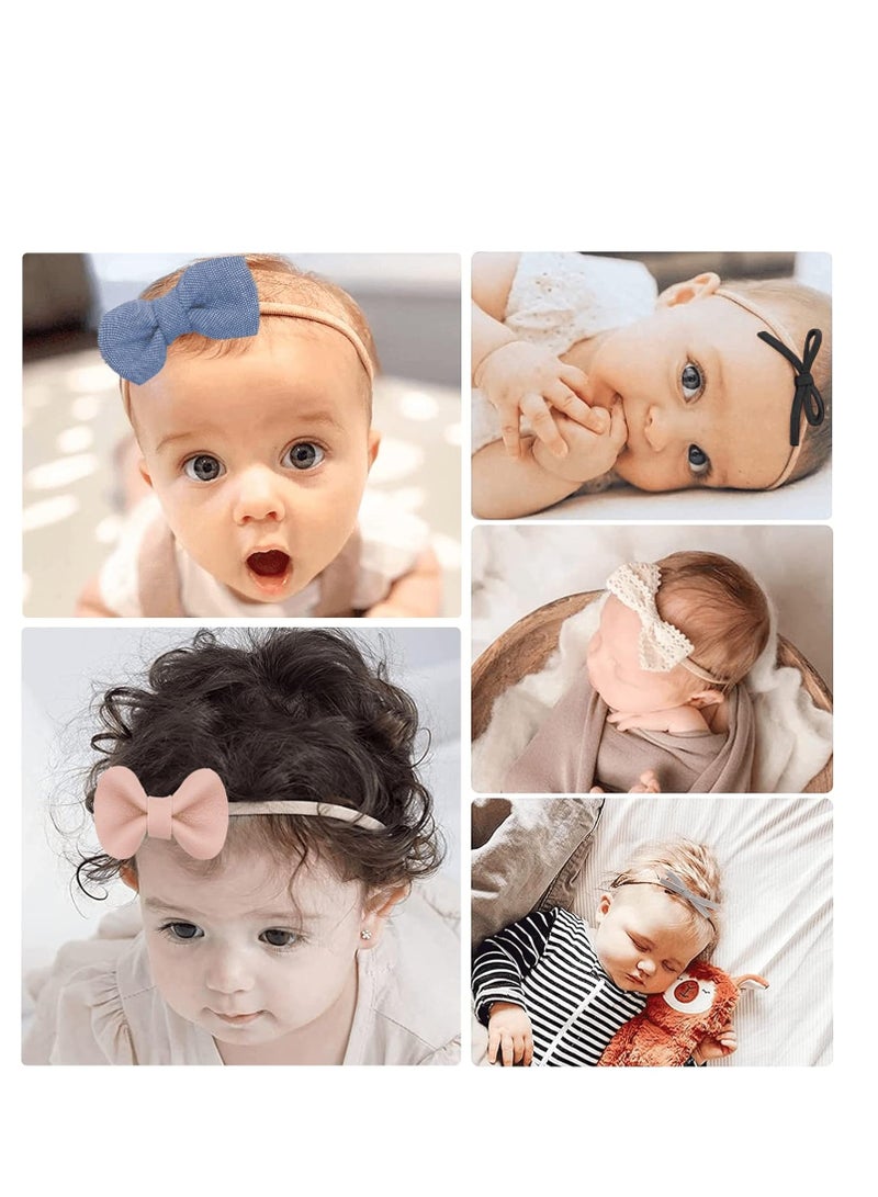 10pcs Baby Girls Headbands and Bows, Newborn Infant Toddler Nylon Elastics Hairbands Hair Accessories - Image 2