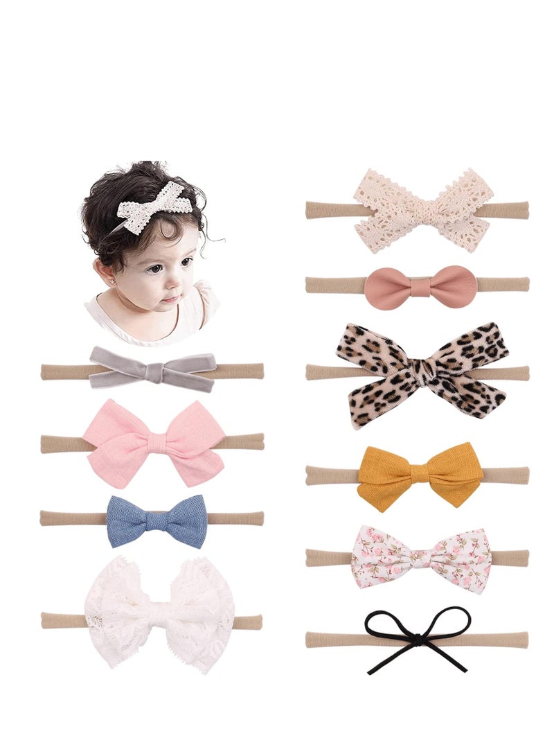 10pcs Baby Girls Headbands and Bows, Newborn Infant Toddler Nylon Elastics Hairbands Hair Accessories - Image 1