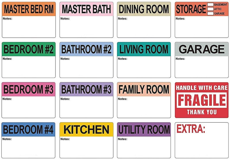 Pacific Mailer Moving Labels, Pacific Mailer 800Pcs 2 x 3 Inch Home Moving Stickers for Bedroom House Bathroom Packing Label for Moving Boxes Color Coded Fragile Stickers Printed Color - Image 2