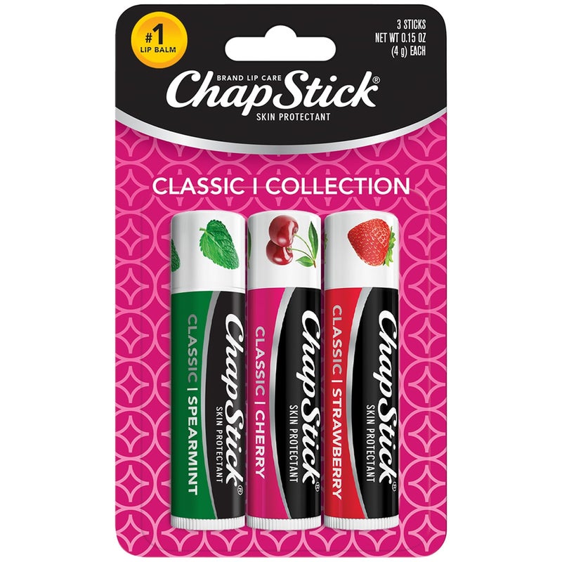 Chapstick 3 Pack CherryStrawberrySpearmint Classic 3 Sticks Cherry Strawberry Spearmint Flavor Skin Protectant Flavored Lip Balm Tube 015 Ounce Each - Image 1