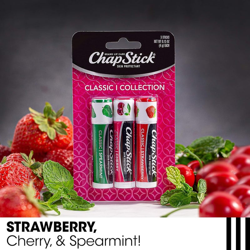 Chapstick 3 Pack CherryStrawberrySpearmint Classic 3 Sticks Cherry Strawberry Spearmint Flavor Skin Protectant Flavored Lip Balm Tube 015 Ounce Each - Image 5