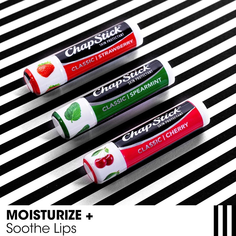 Chapstick 3 Pack CherryStrawberrySpearmint Classic 3 Sticks Cherry Strawberry Spearmint Flavor Skin Protectant Flavored Lip Balm Tube 015 Ounce Each - Image 4