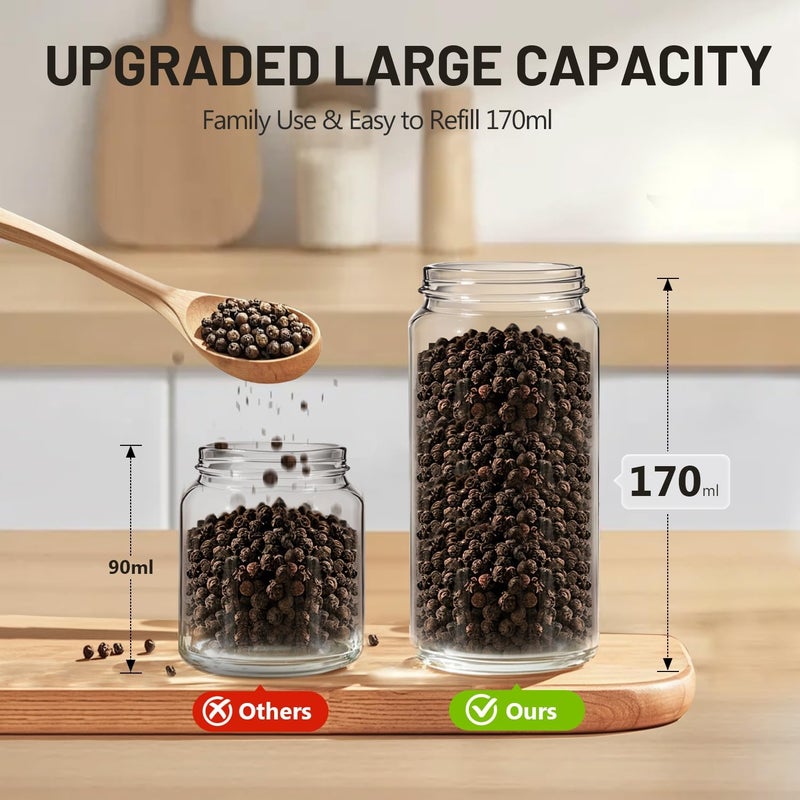 Solisifime Gravity Electric Salt and Pepper Grinder Set, USB Rechargeable Stainless Steel Mills with Large Capacity Tall Glass, LED Light, Adjustable Coarseness, Ideal for Kitchen and Dining(2PCS) - Image 3