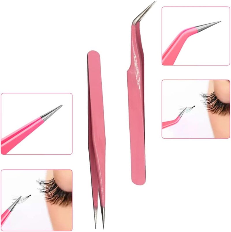 CCLKHY 2 Pcs Eyelash Extension Tweezers - Straight & Curve Tip, Stainless Steel - Image 4