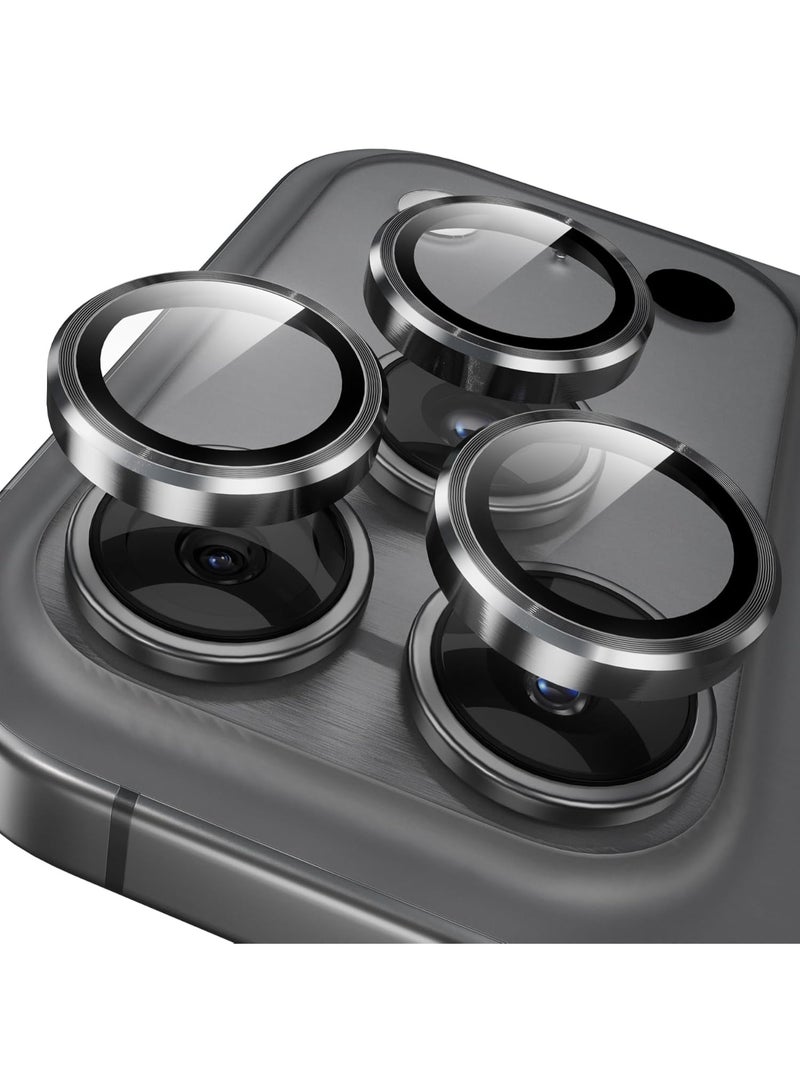 Camera Lens Protector for iPhone 17 Pro/iPhone 17 Pro Max, [1 Step Installation Tray] Tempered Glass Screen Protector Metal Individual Camera Cover Accessories Case Friendly (Grey)