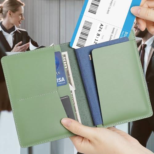 Kicoroiny Full Grain Leather AirTag Passport Holder Wallet Cover for Men and Women Travel, Passport Holder with AirTag Slot Passport Wallet, Travel Essentials Genuine Leather Passport Cover Gifts (Green) - Image 5