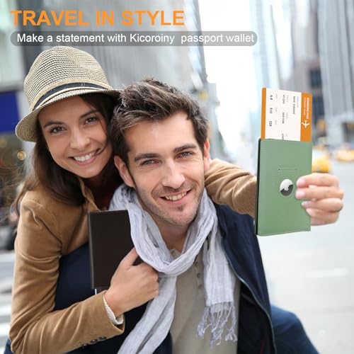 Kicoroiny Full Grain Leather AirTag Passport Holder Wallet Cover for Men and Women Travel, Passport Holder with AirTag Slot Passport Wallet, Travel Essentials Genuine Leather Passport Cover Gifts (Green) - Image 2