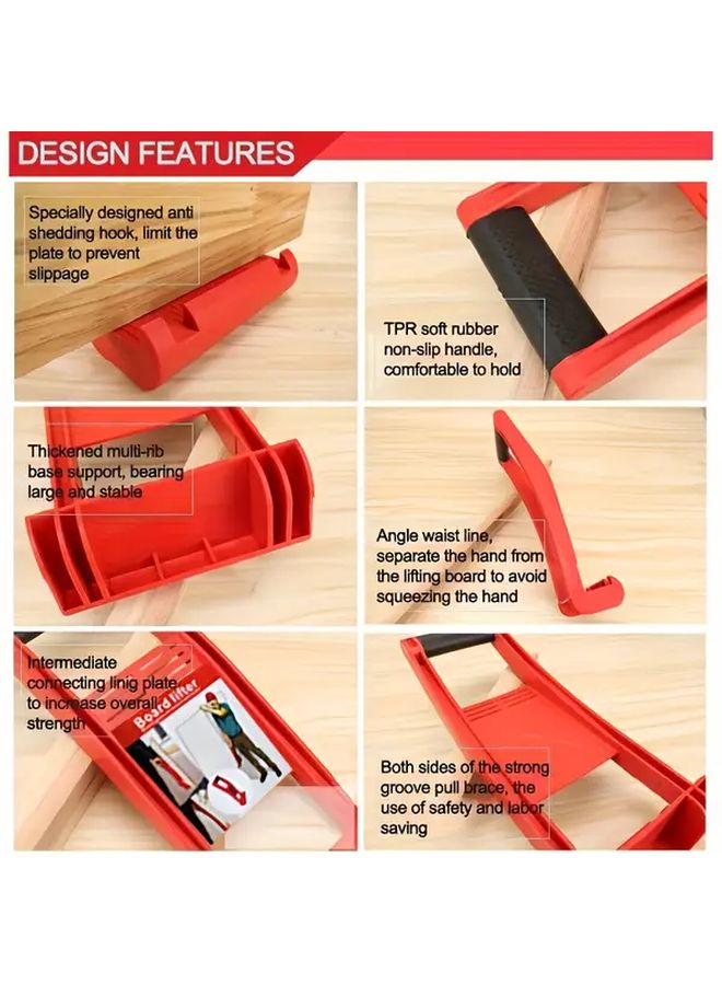 Red Heavy Duty Board Carrier Tool 176 lbs Capacity Non Slip Rubber Handle Thickened Base ABS Plastic for Drywall Wood Home Renovation - Image 5