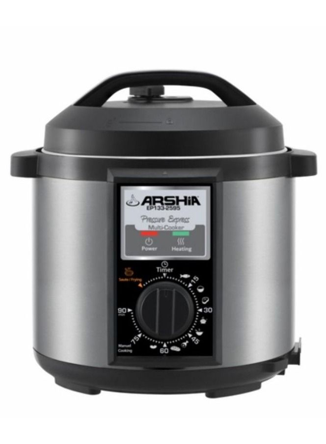 آرشيا طباخ أرشيا متعدد الطهي بالضغط السريع سعة 6 لتر ، 1000 وات من الفولاذ المقاوم للصدأ / أسود ، غير قابل للالتصاق - Image 1