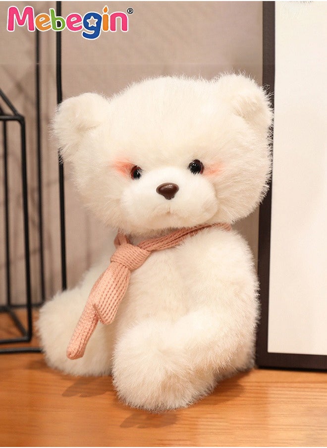 MEBEGIN 25cm Soft Animal Plush Toy, Resilient Plush Bear, Fuzzy Sitting Plush Bear with Pink Scarf, Good Companion for Kids to Sleep, Ideal Gift for Kids and Adults  - Image 1