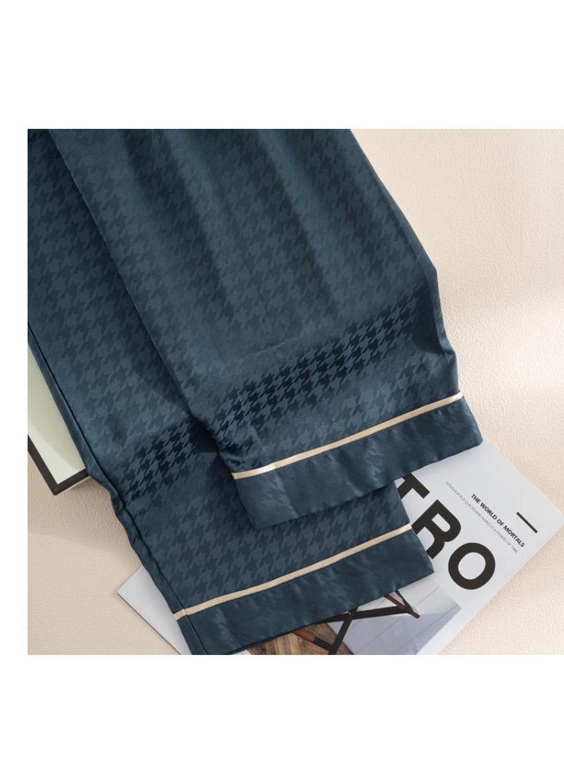 MIIOW Men's Sleepwear, New Silk High-End Style, Thousand Bird Grid Home Clothing Gift Box, Short Sleeved+Shorts+Pants - Image 5