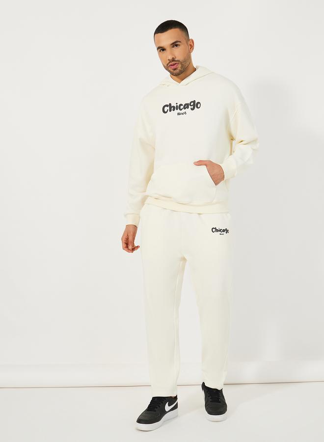 Styli Chicago Print Oversized Hoodie & Open Hem Joggers Co-Ords  - Image 1