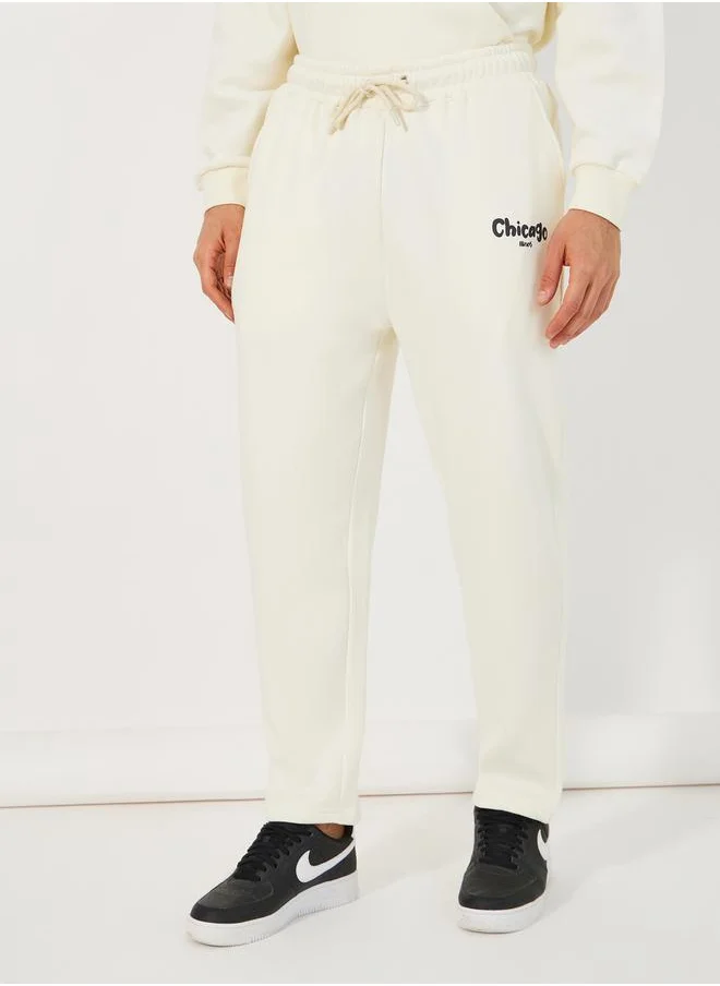 Styli Chicago Print Oversized Hoodie & Open Hem Joggers Co-Ords