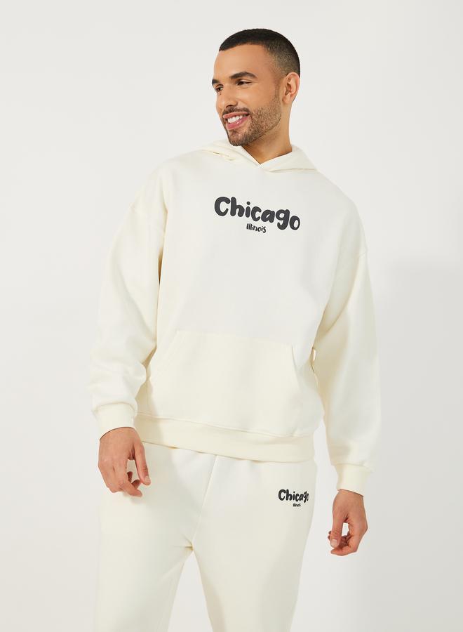 Styli Chicago Print Oversized Hoodie & Open Hem Joggers Co-Ords  - Image 2
