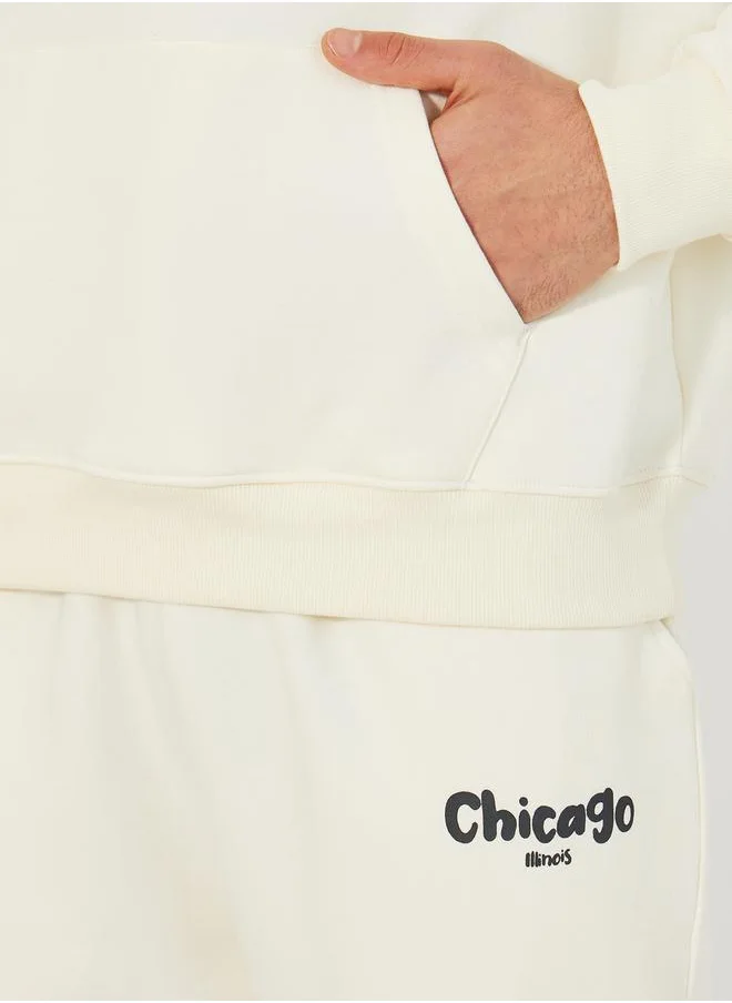 Styli Chicago Print Oversized Hoodie & Open Hem Joggers Co-Ords