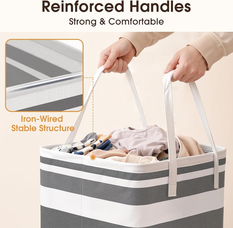 HomeHacks 2-Pack Large Laundry Basket, Waterproof, Freestanding Laundry Hamper, Collapsible Tall Clothes Hamper with Extended Handles for Clothes Toys in the Dorm and Family-(Gradient Grey, 75L) - Image 2