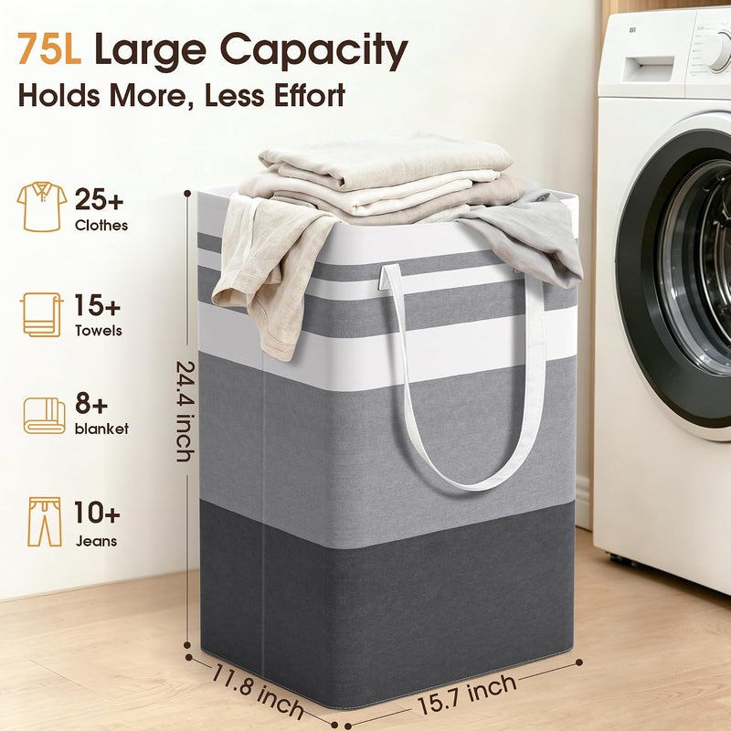 HomeHacks 2-Pack Large Laundry Basket, Waterproof, Freestanding Laundry Hamper, Collapsible Tall Clothes Hamper with Extended Handles for Clothes Toys in the Dorm and Family-(Gradient Grey, 75L) - Image 3