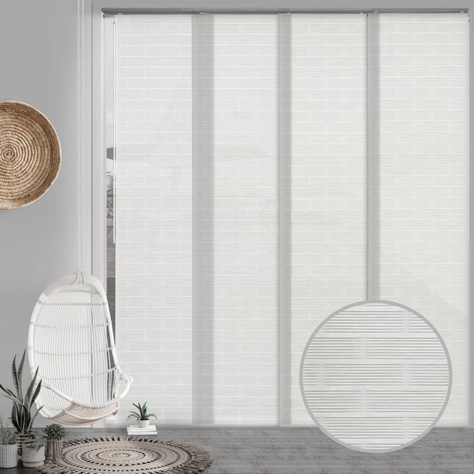 ADJUSTABLE SLIDING PANEL TRACK BLINDS FITS WINDOWS PATIO DOORS SLIDING GLASS DOORS CLOSET DOORS ADJUSTABLE TRACK WIDTH 458 86 TRIMMABLE PANEL HEIGHT UP TO 96 LEISURE