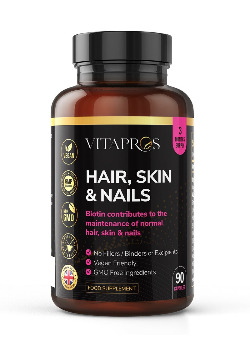 Vitapros Hair, Skin & Nails – Beauty Support Formula with Biotin, MSM, Spirulina, Bamboo & Hyaluronic Acid – Vegan, Kosher & Allergen-Free - Image 1