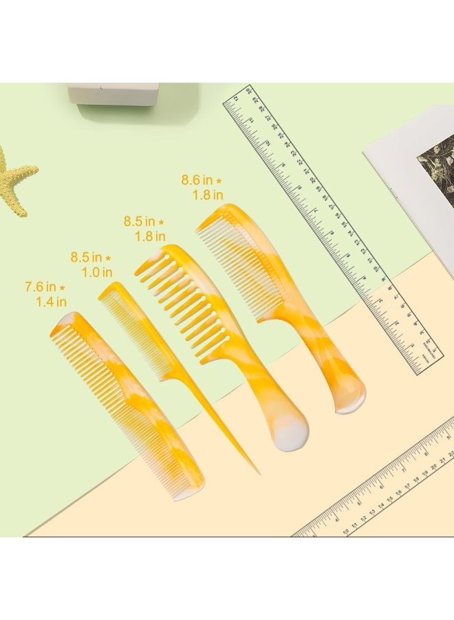 4PCS Yellow Hair Styling Comb Set, Wide/Fine Tooth & Rat Tail Dual Combs, Multi-Type Hair Tools for Men Women - Image 2