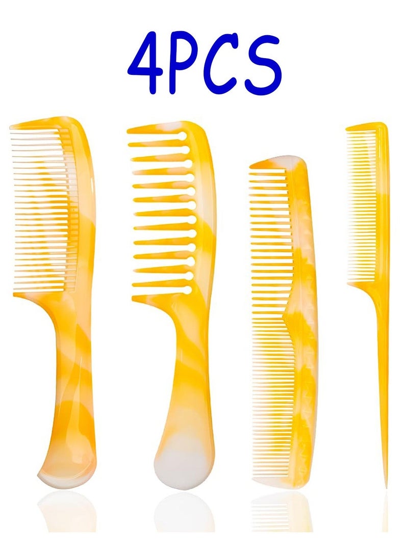 4PCS Yellow Hair Styling Comb Set, Wide/Fine Tooth & Rat Tail Dual Combs, Multi-Type Hair Tools for Men Women - Image 1