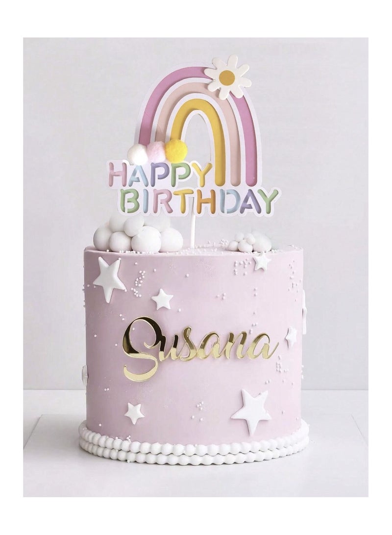 Decorative sticks and decorations for cake decoration for birthdays and parties with the phrase “Happy Birthday” in bright colors - Image 1