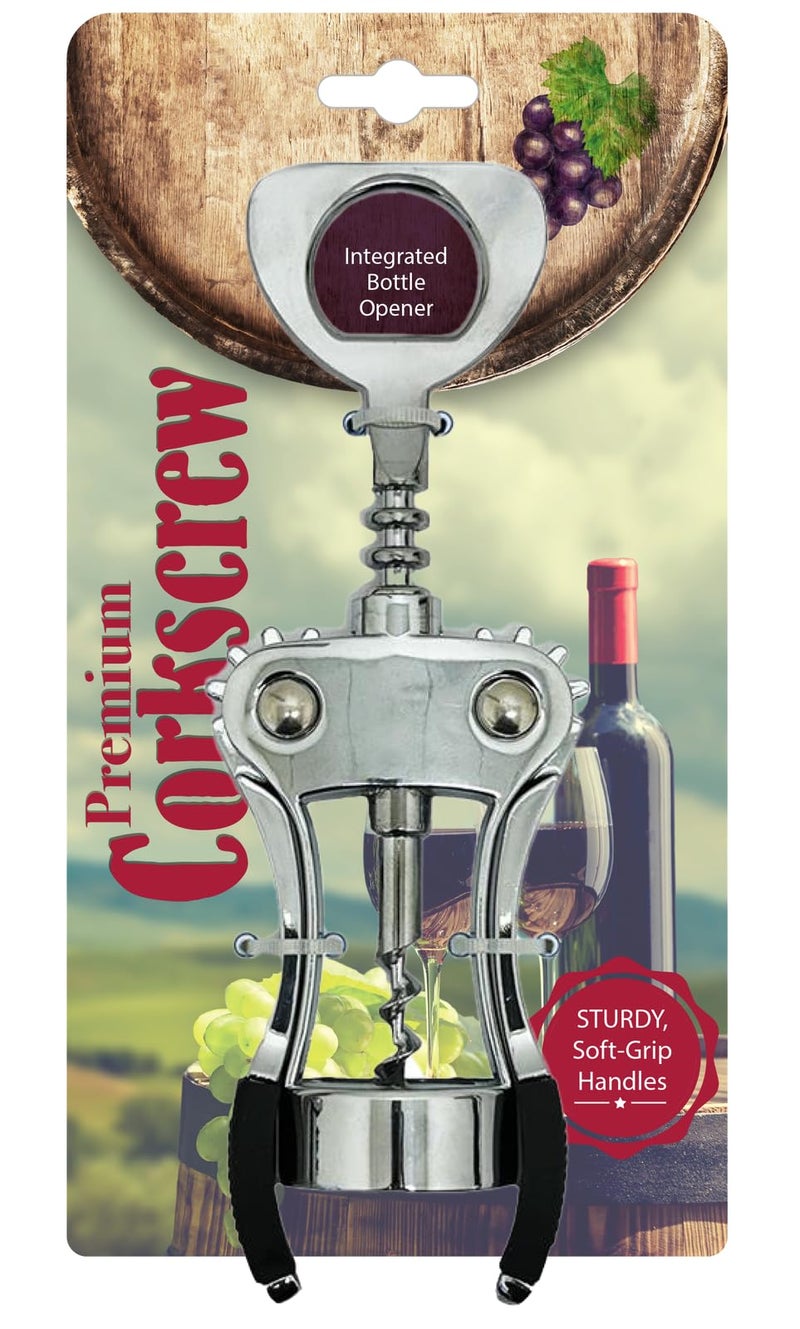 Evriholder Winged Corkscrew for Wine Bottles, Easy Manual Cork Remover, Multi-Purpose Opener for Beer and Soft Drinks, Ergonomic Handle, Stainless Steel, Dishwasher Safe, Black - Image 3