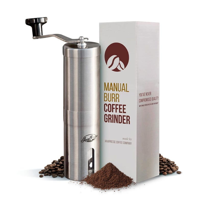 JavaPresse JavaPresse Manual Stainless Steel Coffee Grinder  18 Adjustable Settings Portable Conical Burr Grinder for Camping Travel Espresso  With Hand Crank 