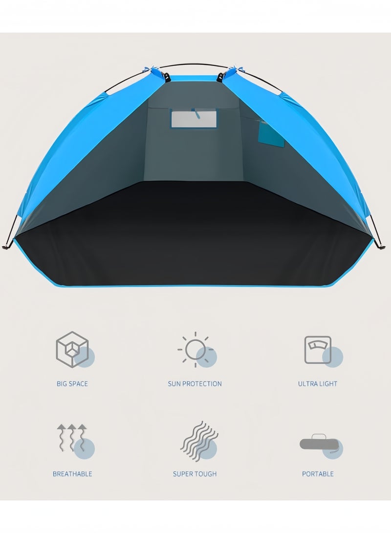 جيجيرو خيمة شاطئ، مظلة شمسية محمولة خفيفة الوزن مضادة للأشعة فوق البنفسجية للاستخدام الخارجي، خيمة منبثقة تتسع لشخصين أو ثلاثة أشخاص، لون أزرق - Image 3