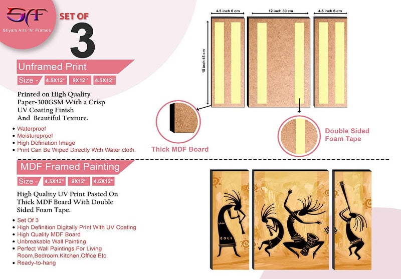 SAF paintings Set of 3 Dancing African Ladies Modern Art UV Textured Paintings for living room with frame 12 Inch X 18 Inch SAF-JMS6699 - Image 3
