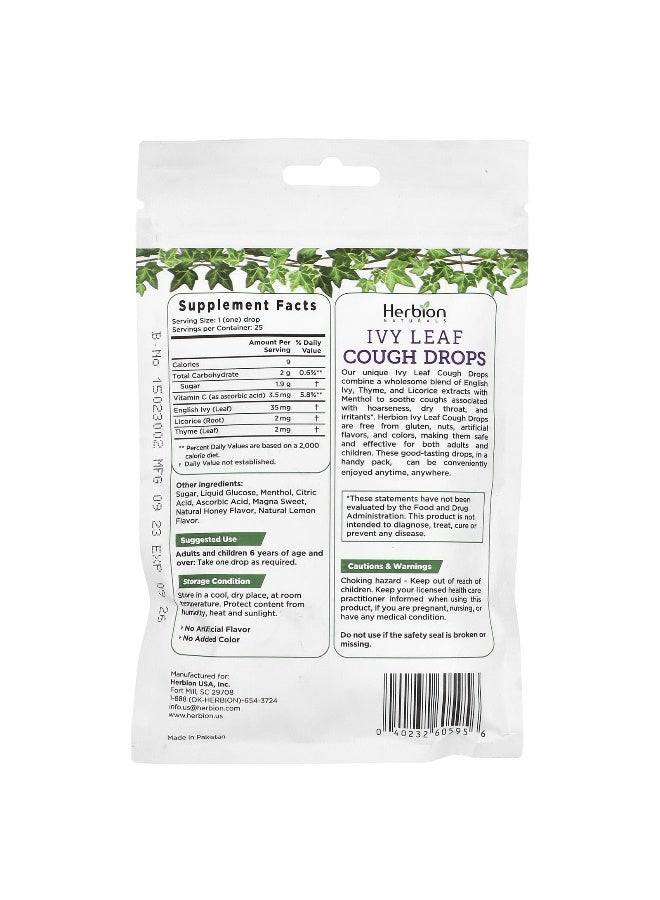 Herbion Naturals Herbion Naturals, Ivy Leaf Cough Drops, Honey Lemon, 25 Individually Wrapped Drops  - Image 2