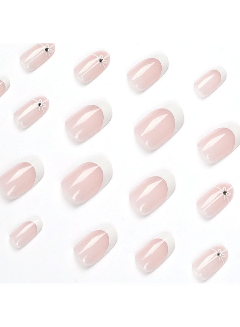 White Bow Mid-length Press on Nails 24Pcs - Image 3