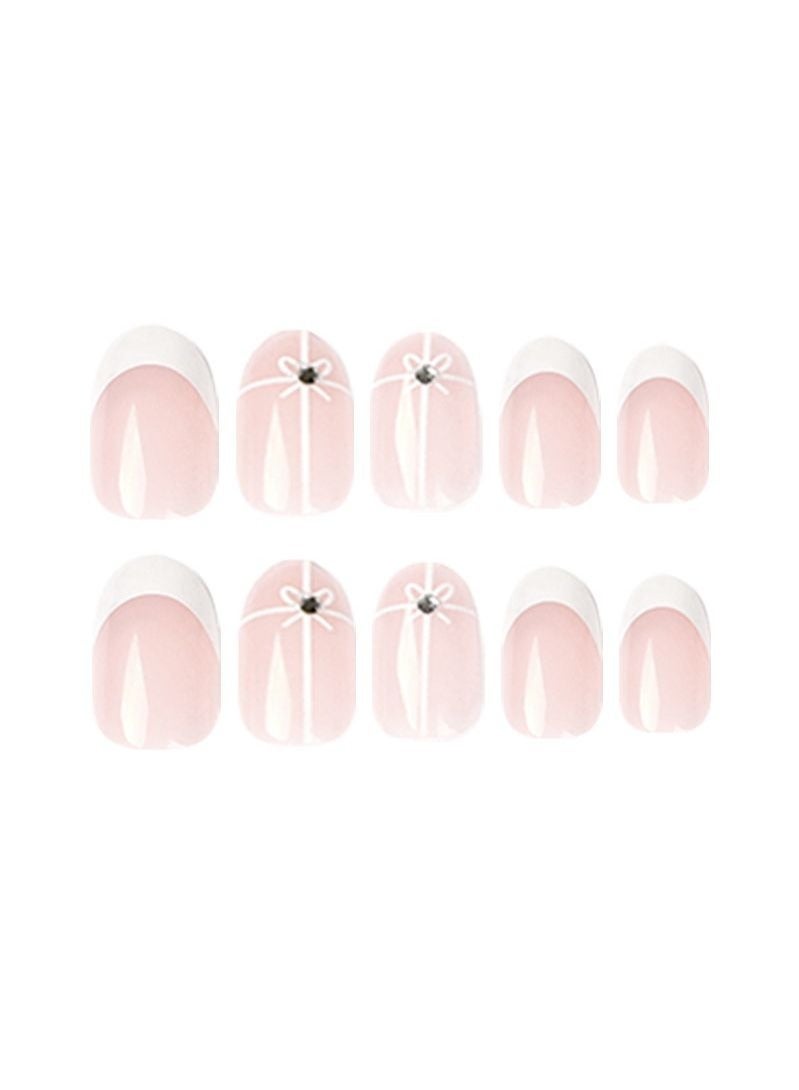 White Bow Mid-length Press on Nails 24Pcs - Image 2