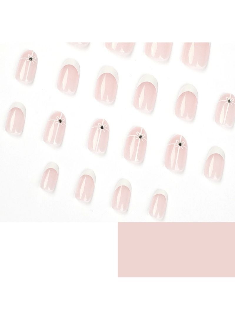 White Bow Mid-length Press on Nails 24Pcs - Image 5