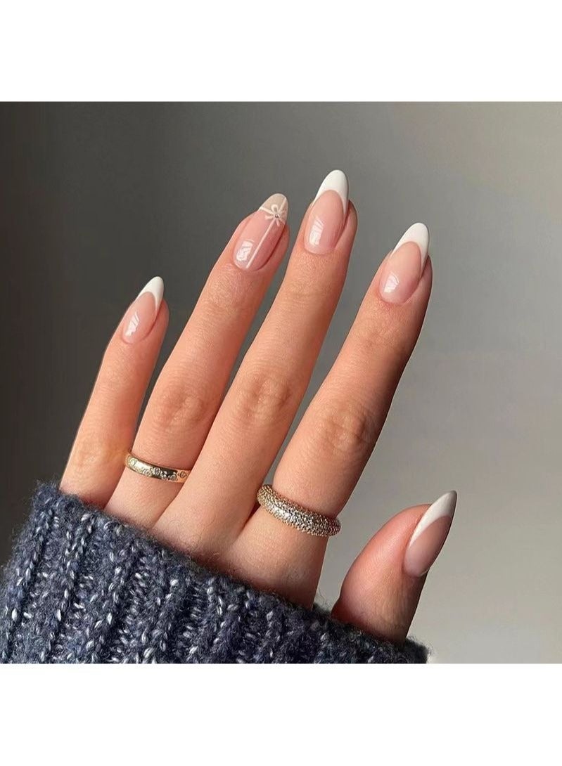 White Bow Mid-length Press on Nails 24Pcs - Image 1