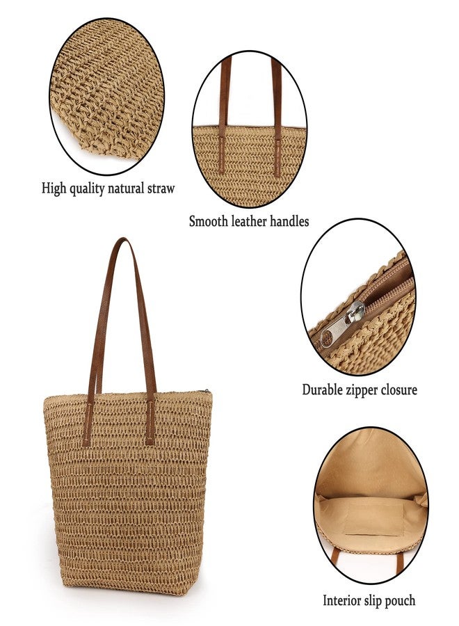 Youjaree Womens Large Straw Beach Tote Bag Handmade Woven Shoulder Bag Handbag Purse for Summer (Brown) - Image 4