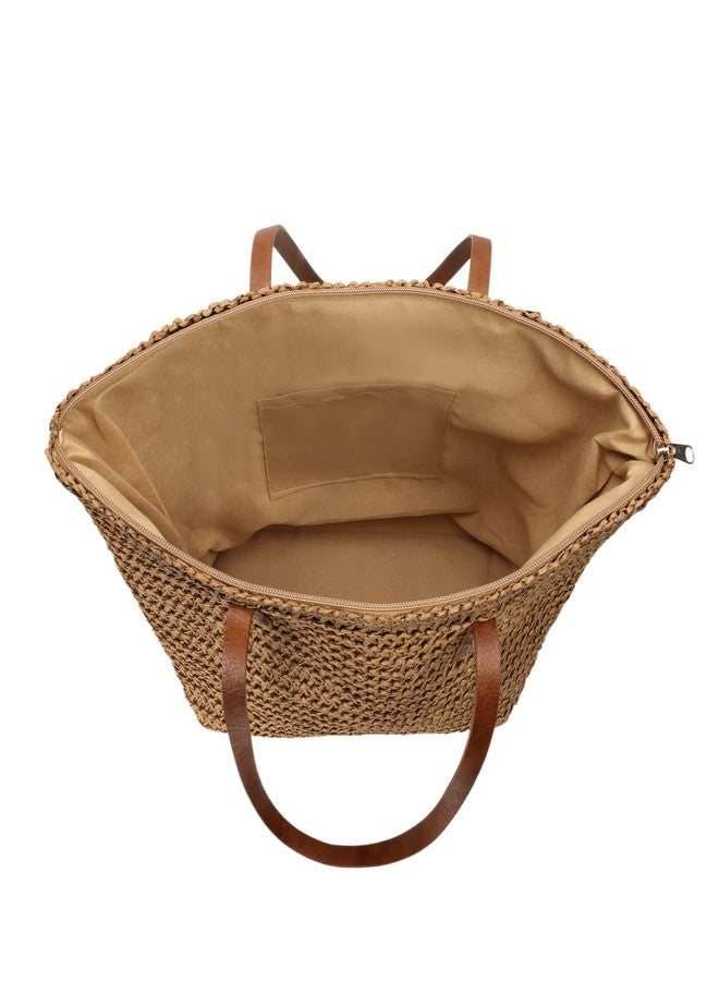 Youjaree Womens Large Straw Beach Tote Bag Handmade Woven Shoulder Bag Handbag Purse for Summer (Brown) - Image 5