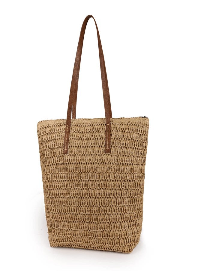 Youjaree Womens Large Straw Beach Tote Bag Handmade Woven Shoulder Bag Handbag Purse for Summer (Brown) - Image 1