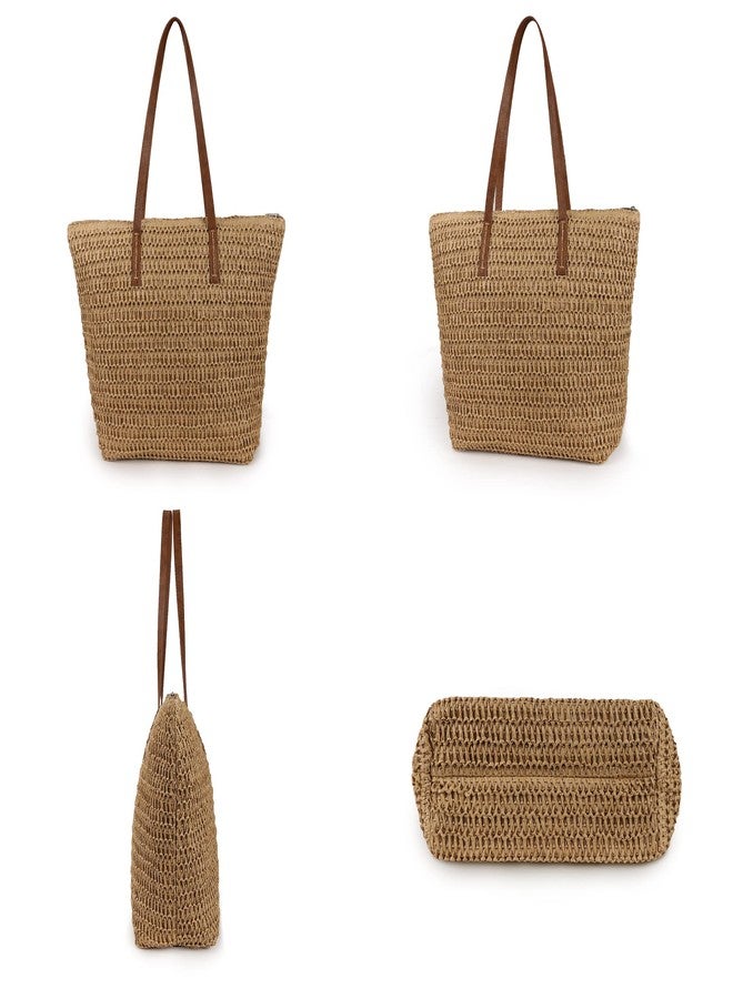 Youjaree Womens Large Straw Beach Tote Bag Handmade Woven Shoulder Bag Handbag Purse for Summer (Brown) - Image 3