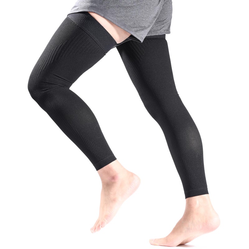 KEKING Full Leg Compression Sleeves, Unisex, Thigh High Compression Stocking 20-30mmHg Graduated Support for Thigh Calf Knee, Running, Basketball, Reduce Varicose Veins and Swelling, All Black 3XL - Image 2