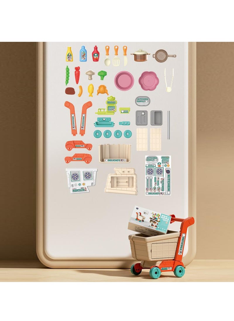 Velaurs Kids Kitchen Toy Set Simulation Counter Shopping Cart Assembly Food Cooking Table Pretend Kit  - Image 5