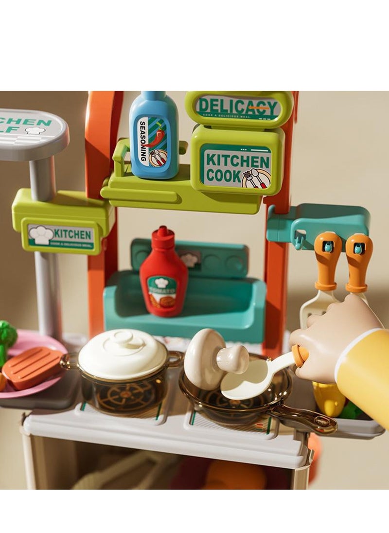 Velaurs - Kids Kitchen Toy Set Simulation Counter Shopping Cart Assembly Food Cooking Table Pretend Kit - Image 1