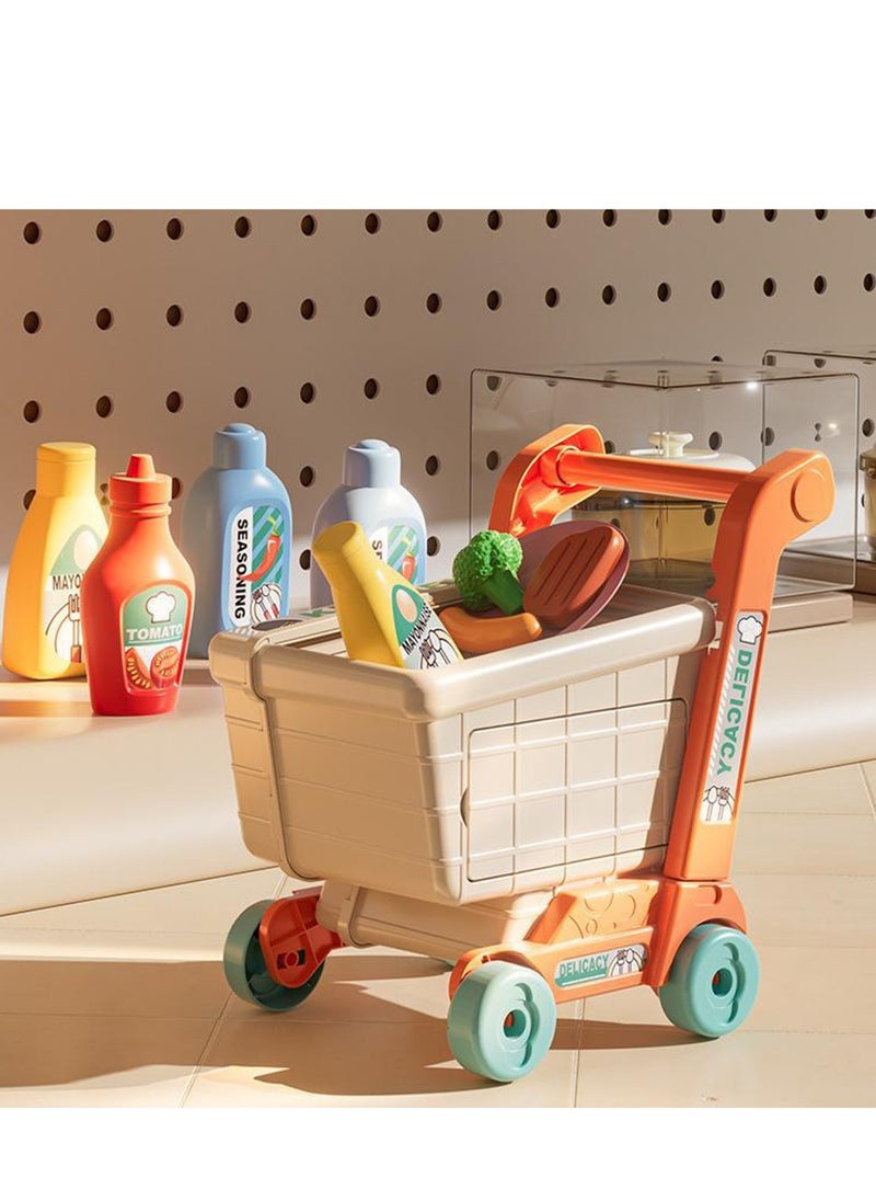 Velaurs - Kids Kitchen Toy Set Simulation Counter Shopping Cart Assembly Food Cooking Table Pretend Kit - Image 1