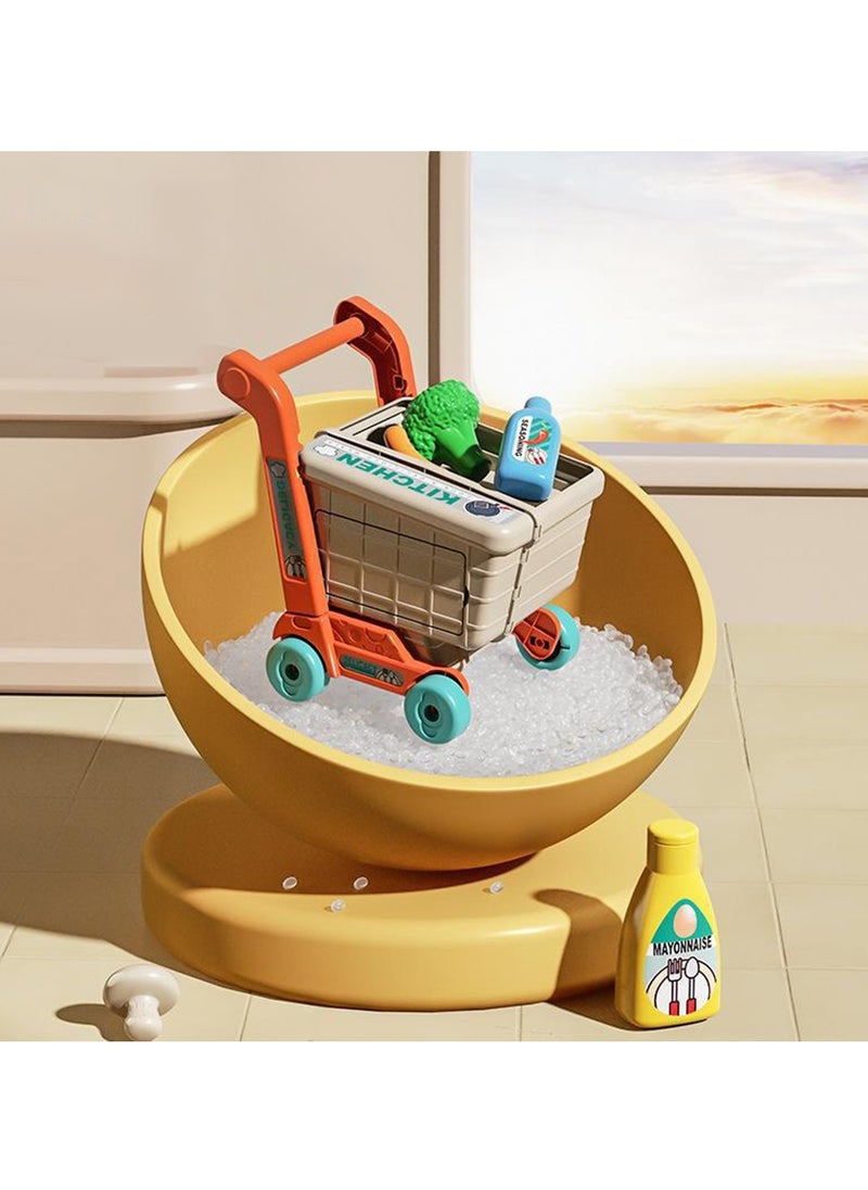 Velaurs - Kids Kitchen Toy Set Simulation Counter Shopping Cart Assembly Food Cooking Table Pretend Kit - Image 1