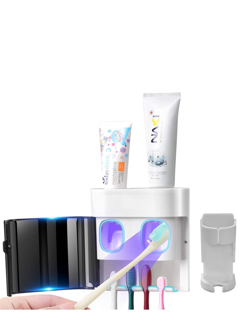 HomKawt Toothbrush Holder Wall Mounted,Automatic Toothpaste Dispenser Toothbrush Organizer With Dustproof Cover,With 4 Toothbrush Slots, 1 electric toothbrush slot，2 Toothpaste Squeezers(No Drill)  - Image 2