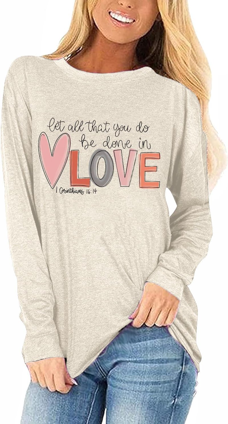 Beopjesk Womens Love Heart Raglans T-Shirts Casual Long Sleeve Valentine's Day Graphic Tees Tops