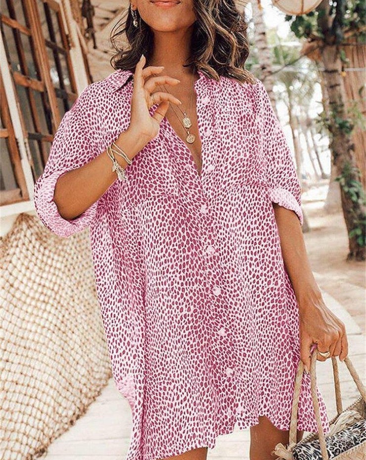 Independent station AliExpress wish2021 Europe and the United States cross-border spring and summer new leopard print long-sleeved loose long shirt brown M - Image 2