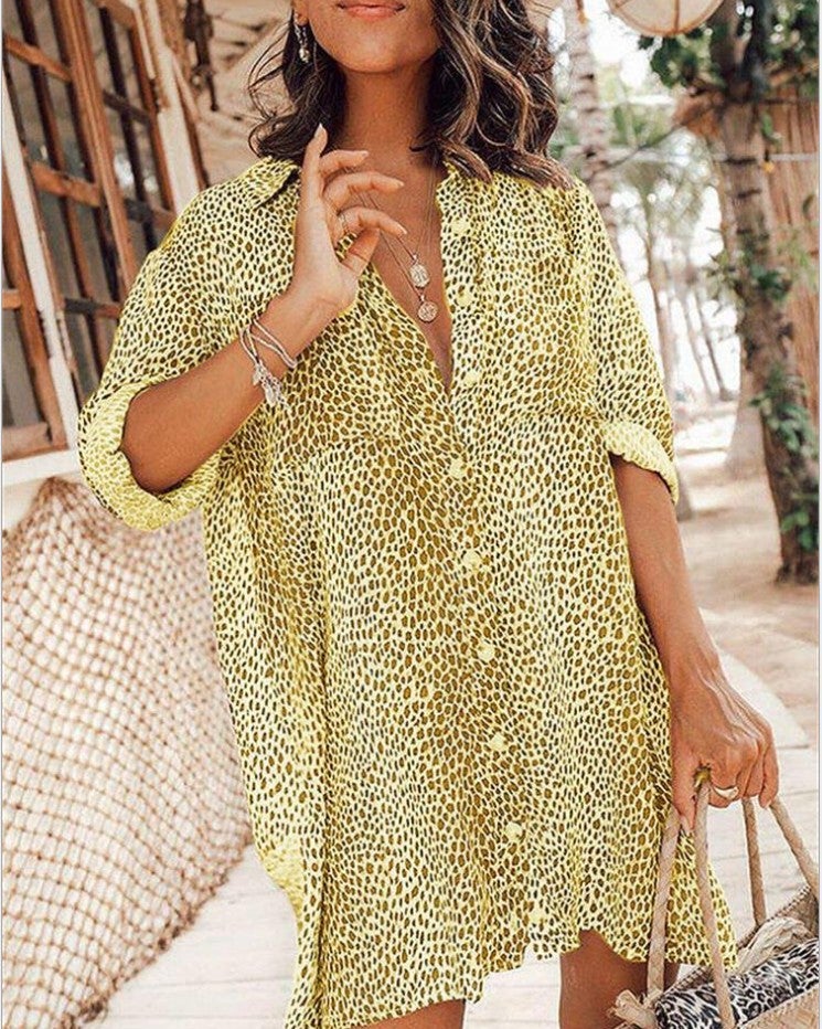 Independent station AliExpress wish2021 Europe and the United States cross-border spring and summer new leopard print long-sleeved loose long shirt brown M - Image 3